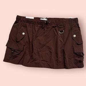 Women Plus Size 1x Brown Bungee Cargo Parachute Skirt Gorpcore Utility Grunge